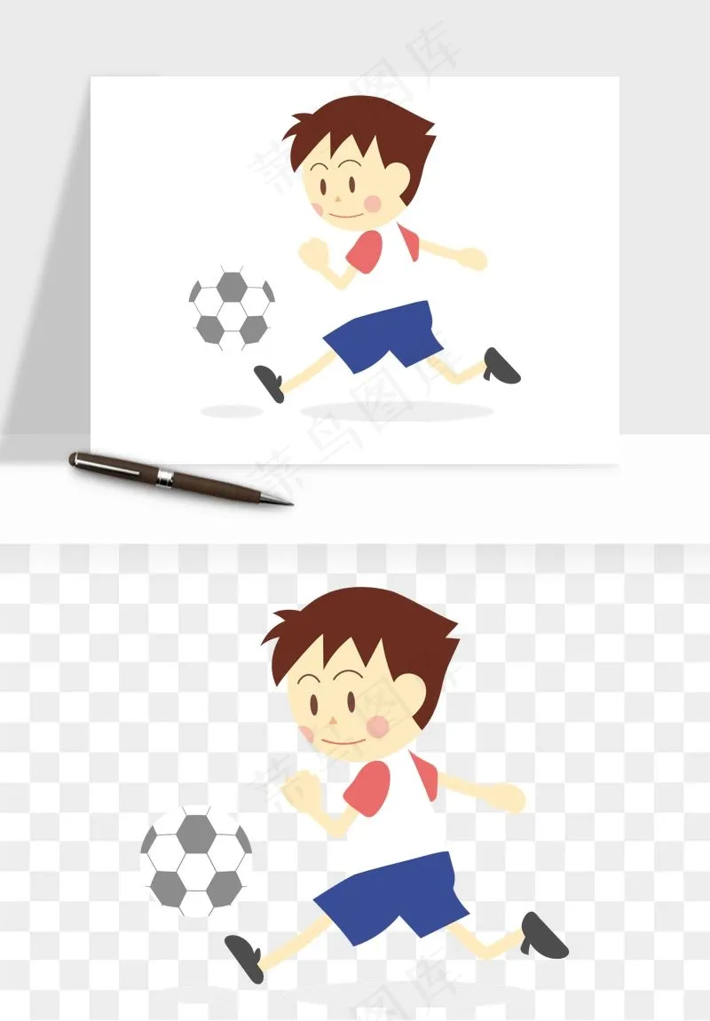 卡通踢足球男孩png免抠