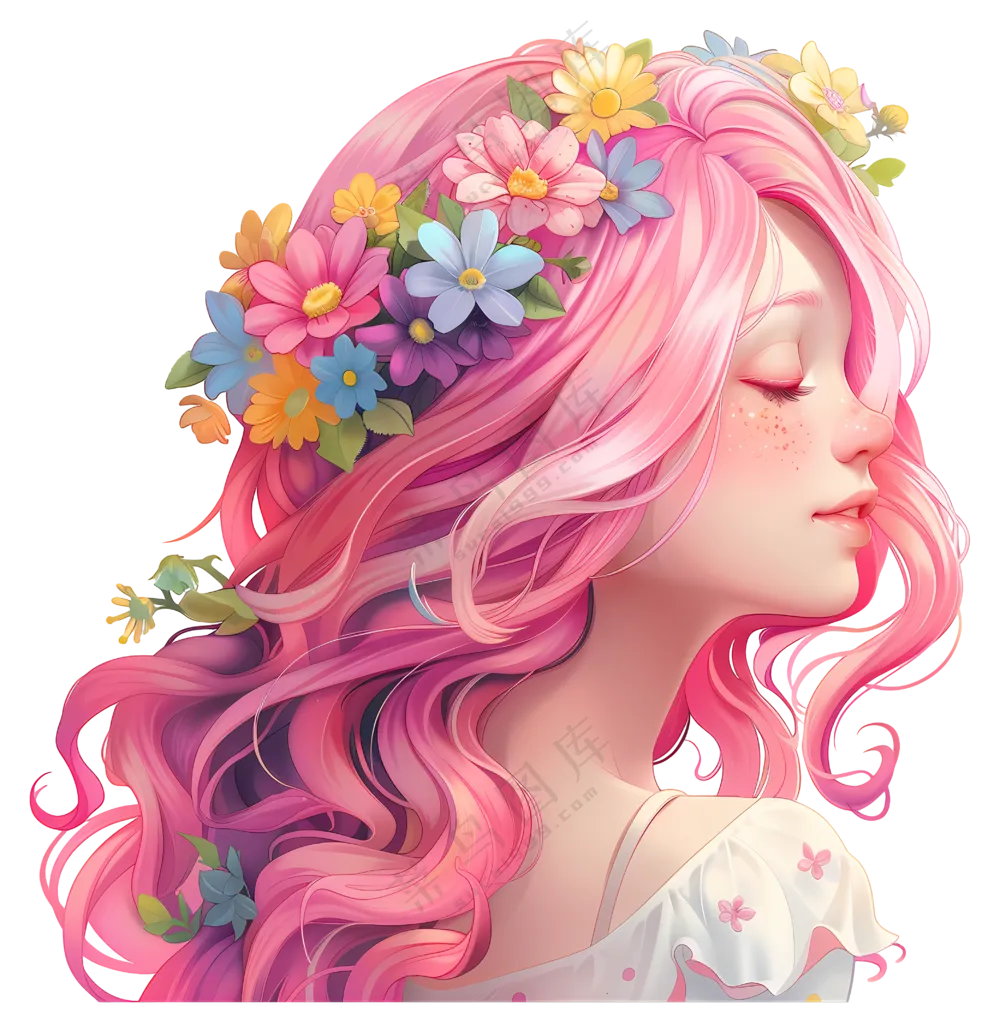 带花冠的粉发女孩