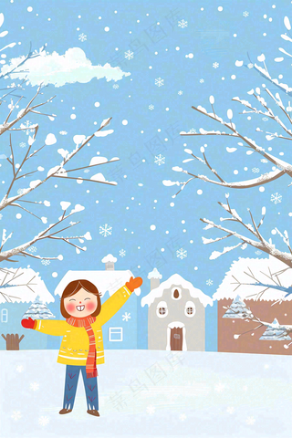 冬天白雪覆盖寒冷唯美雪景大寒插画背景