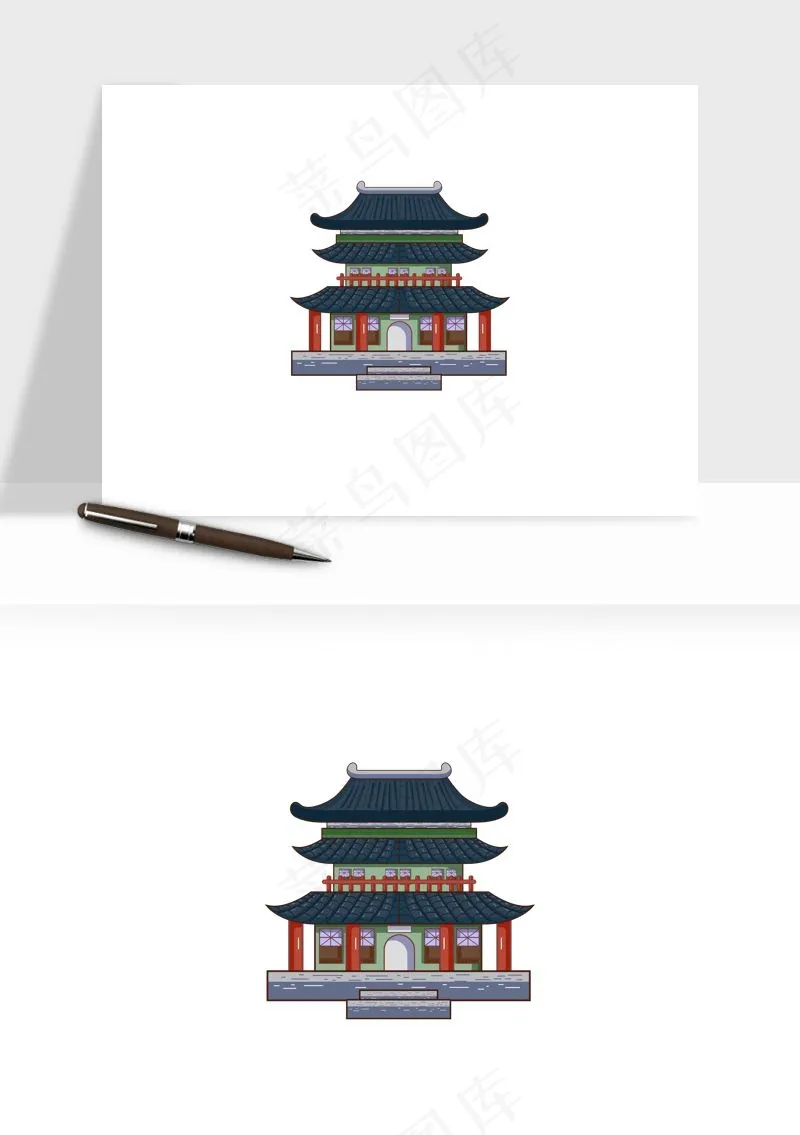 国潮风古建筑古楼古塔鼓楼ai,png免抠图