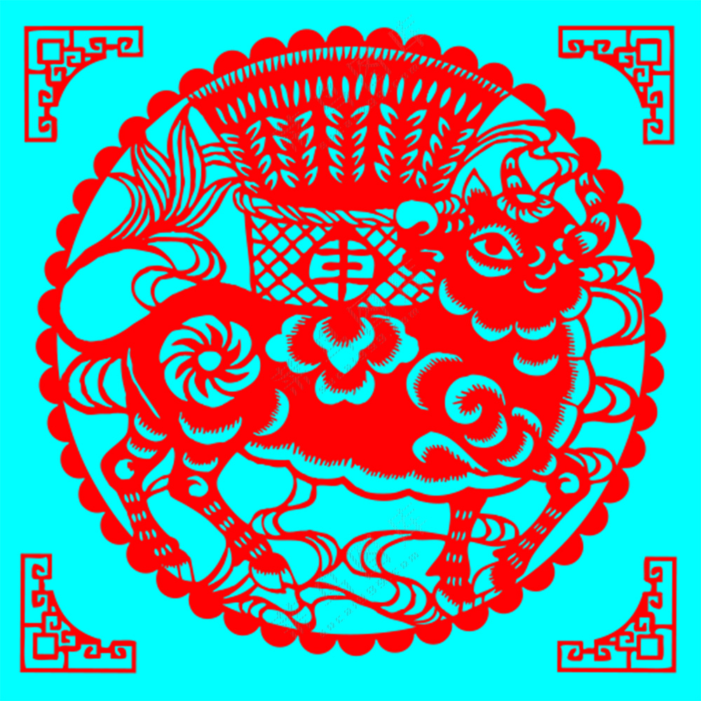 红色圆形传统剪纸