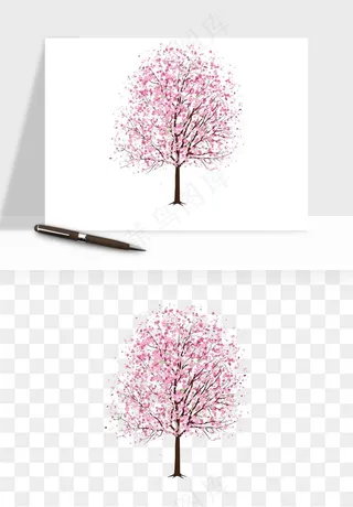 手绘樱花树png免抠