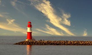 海边海岸红色灯塔建筑