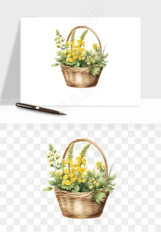 手绘花瓶花艺png免抠