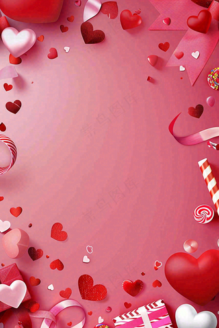 粉色礼物爱心妇女节情人节七夕插画背景