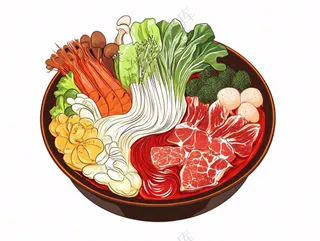 麻辣烫火锅海鲜肉类时蔬插画免抠