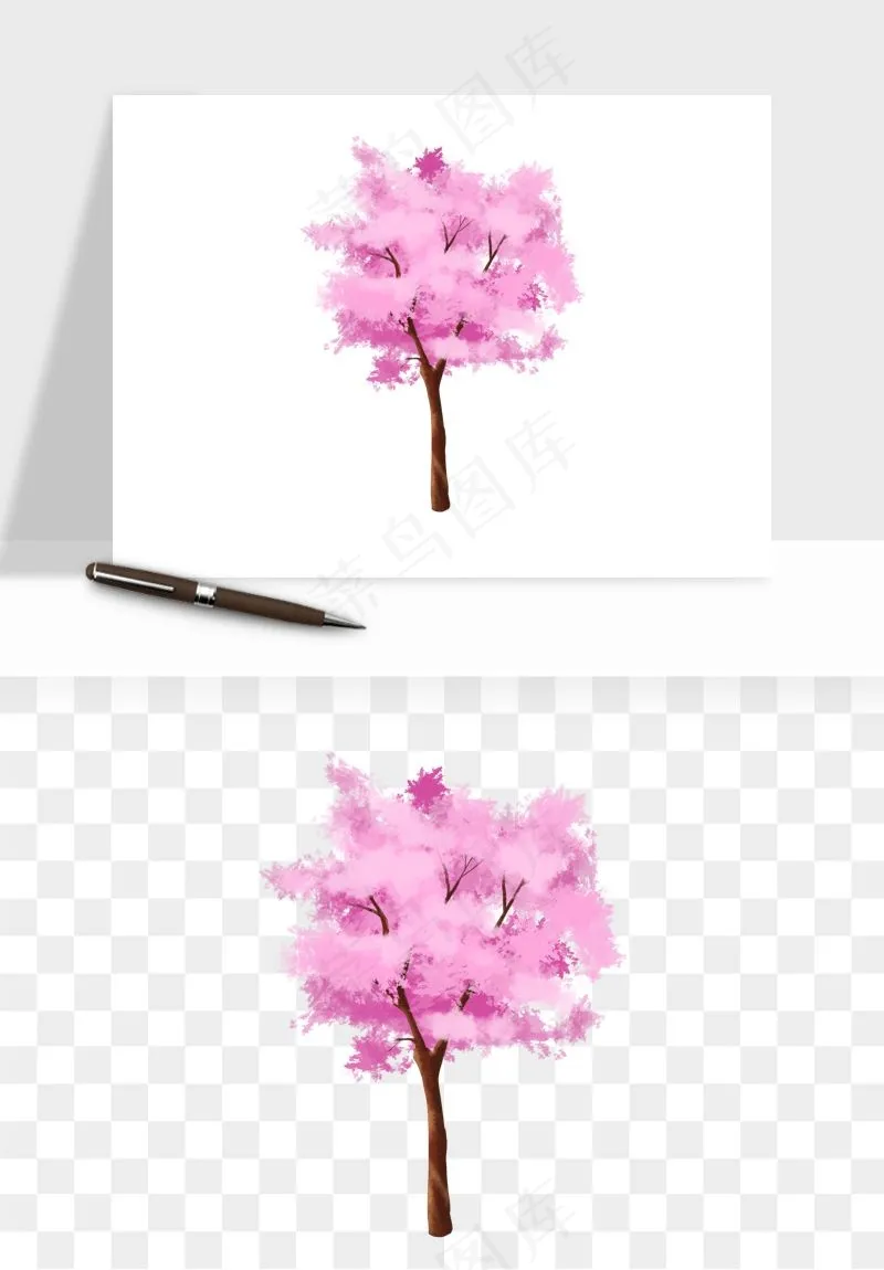 手绘樱花树png免抠