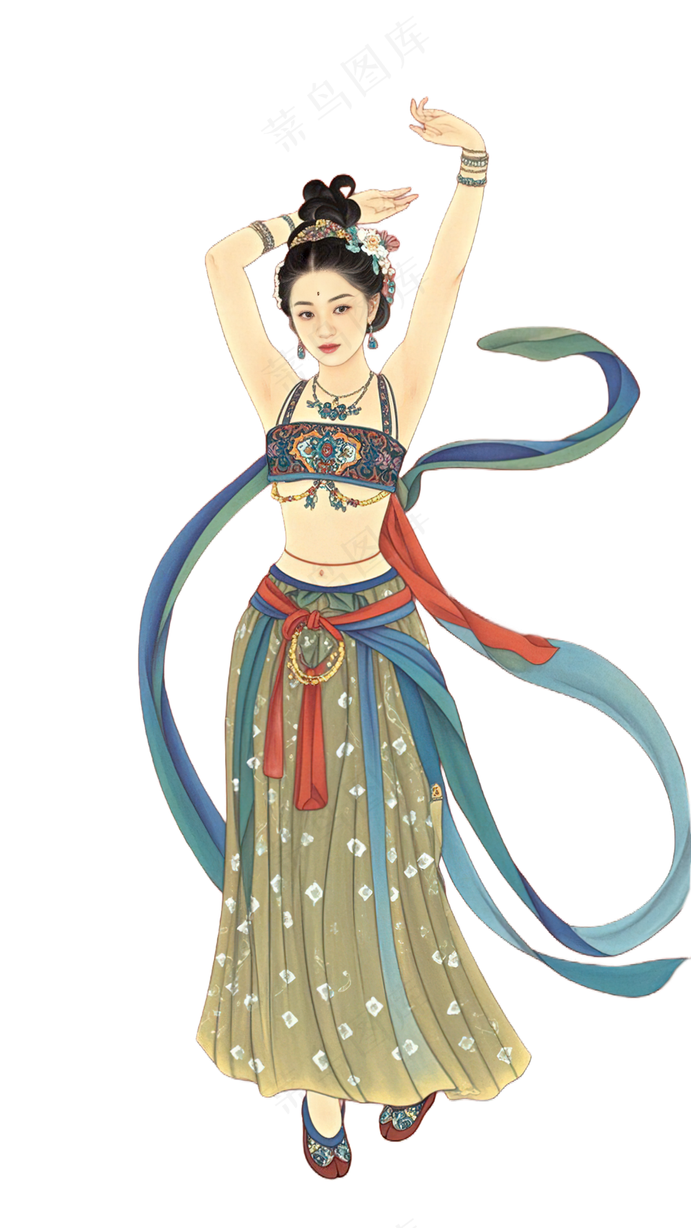 免抠中国风国画工笔画飞天舞蹈人物