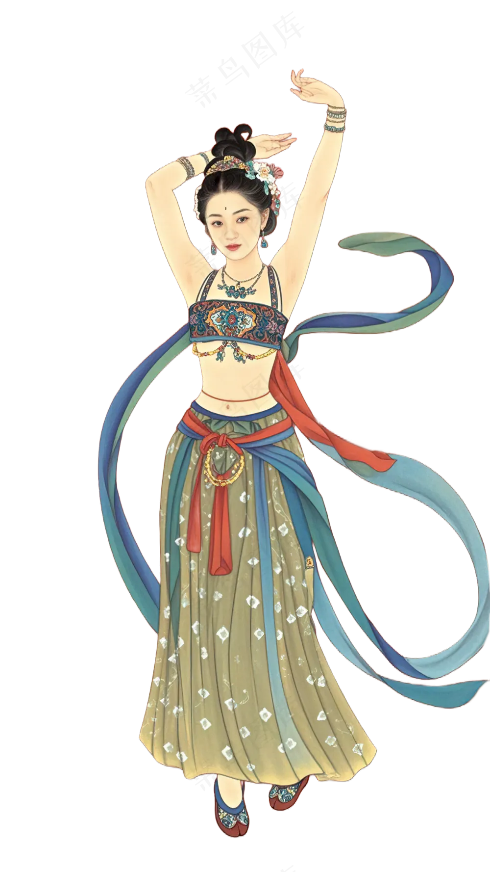 免抠中国风国画工笔画飞天舞蹈人物