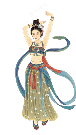免抠中国风国画工笔画飞天舞蹈人物