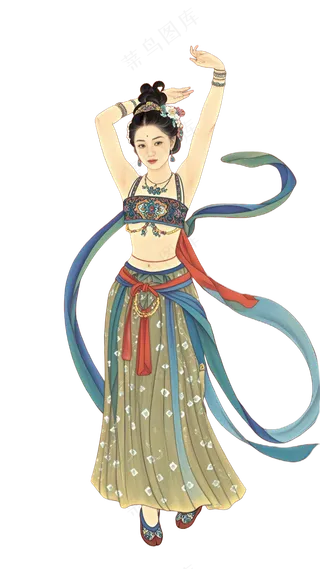 免抠中国风国画工笔画飞天舞蹈人物