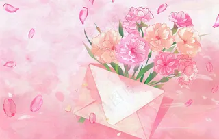 母亲节鲜花花束信封康乃馨粉色插画背景