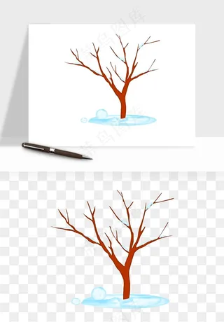 雪树枯树冬天树木png免抠