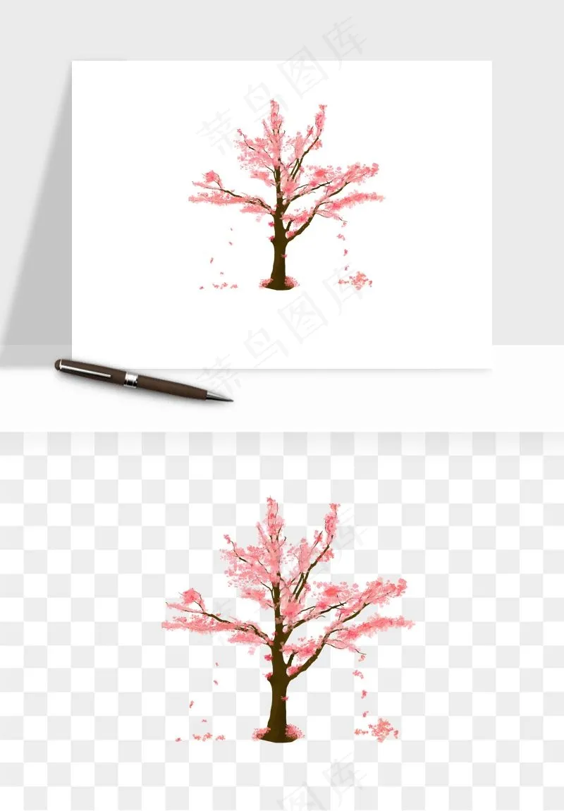 手绘樱花树png免抠