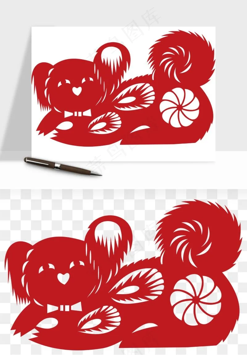 十二生肖剪纸中式纹样图案png免抠