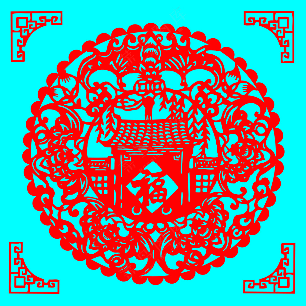 红色吉祥 五福临门剪纸