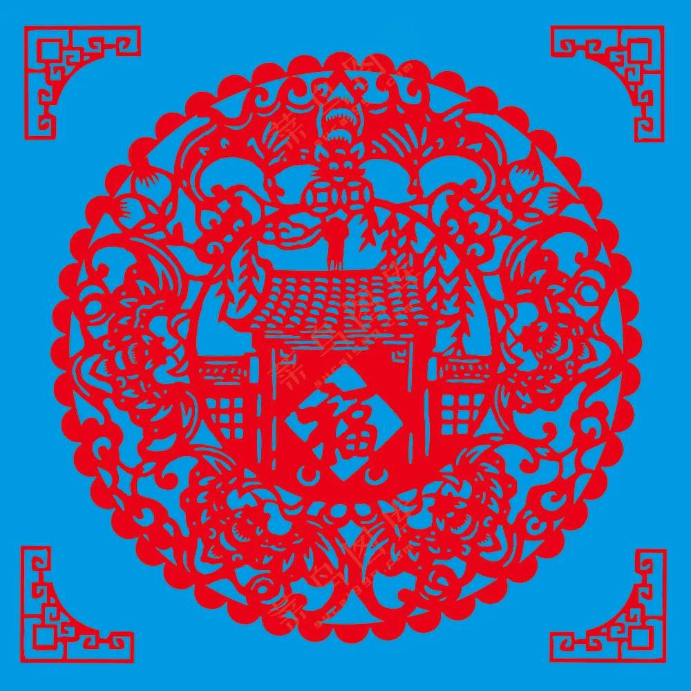 红色吉祥 五福临门剪纸