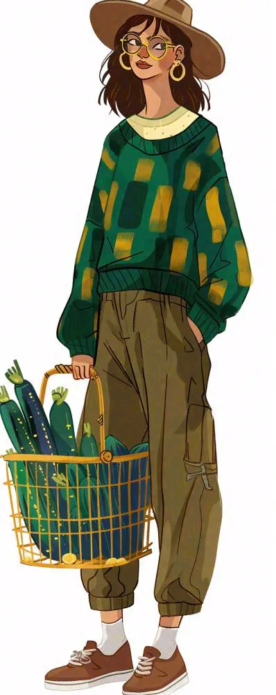 潮流美式高街少女人物卡通插画免抠