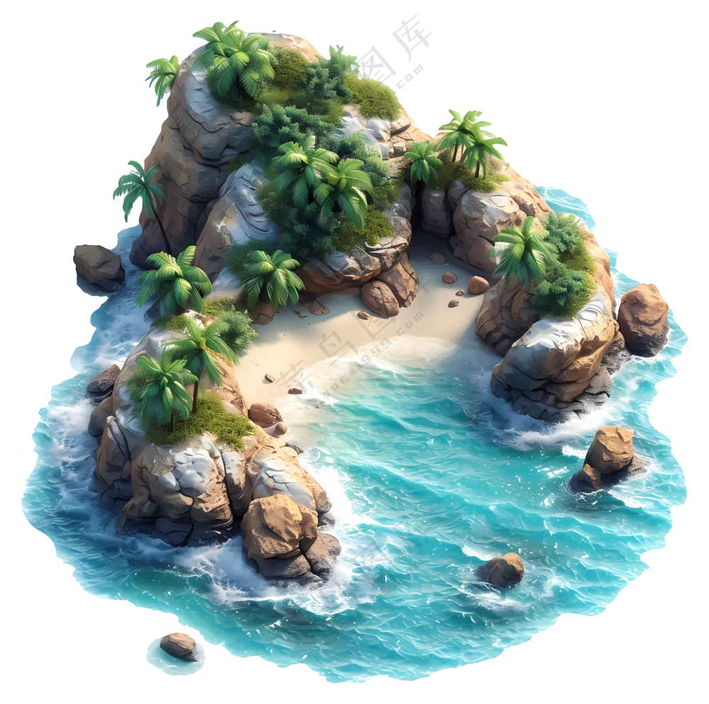 岛屿海滩-棕榈树热带岛屿