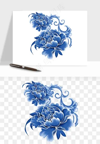 青花瓷花纹花卉图案png免抠
