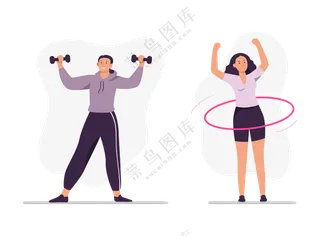 正在健身的卡通人物 
