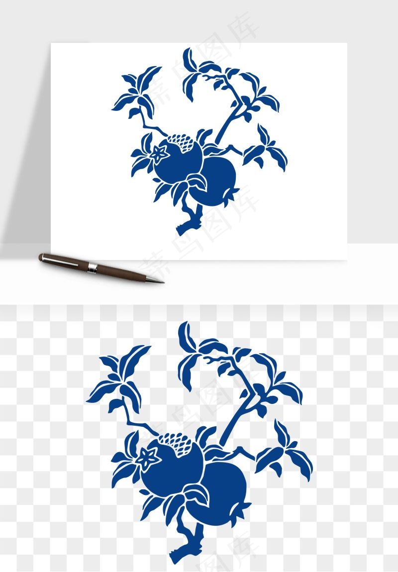 青花瓷花纹花卉图案png免抠