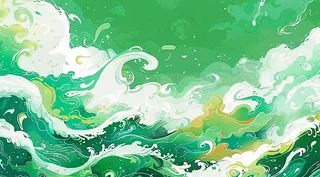 端午节水浪花绿色创意插画背景