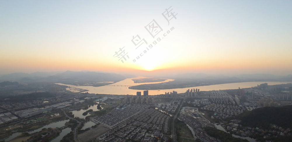 钱塘江落日航拍-2