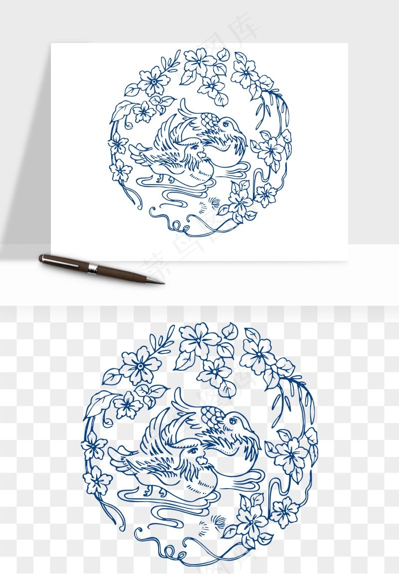 青花瓷花纹花卉图案png免抠