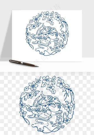 青花瓷花纹花卉图案png免抠