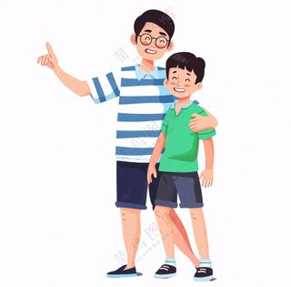 父亲爸爸儿子相拥卡通插画免抠