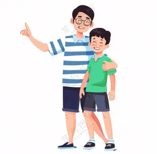 父亲爸爸儿子相拥卡通插画免抠