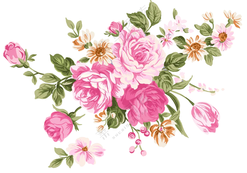 绿叶红花藤蔓装饰元素免抠图片素材