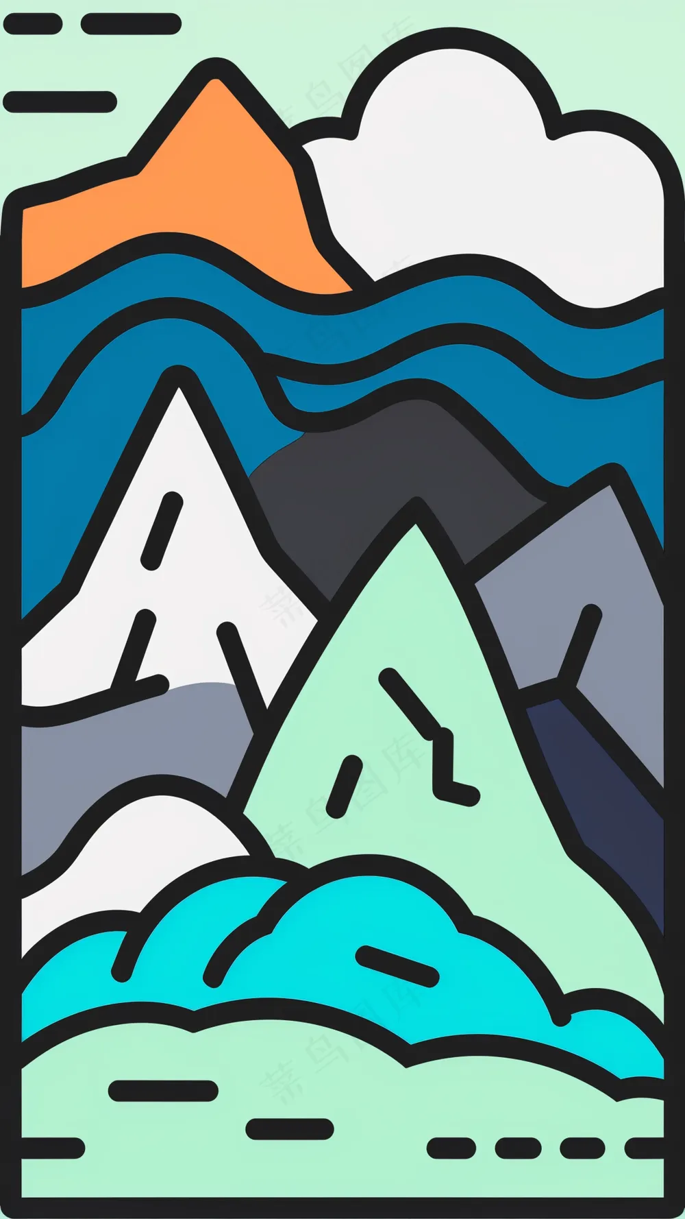 群山山脉 抽象粗线条简笔风景画