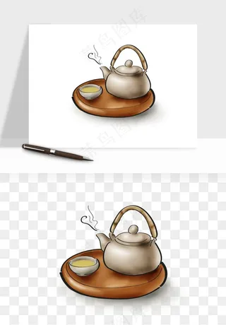 手绘茶壶茶具png免抠