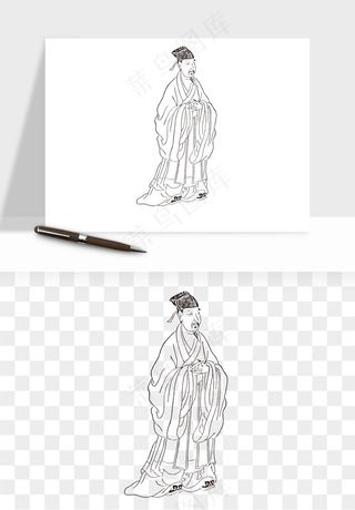 线描古代人物画像png免抠