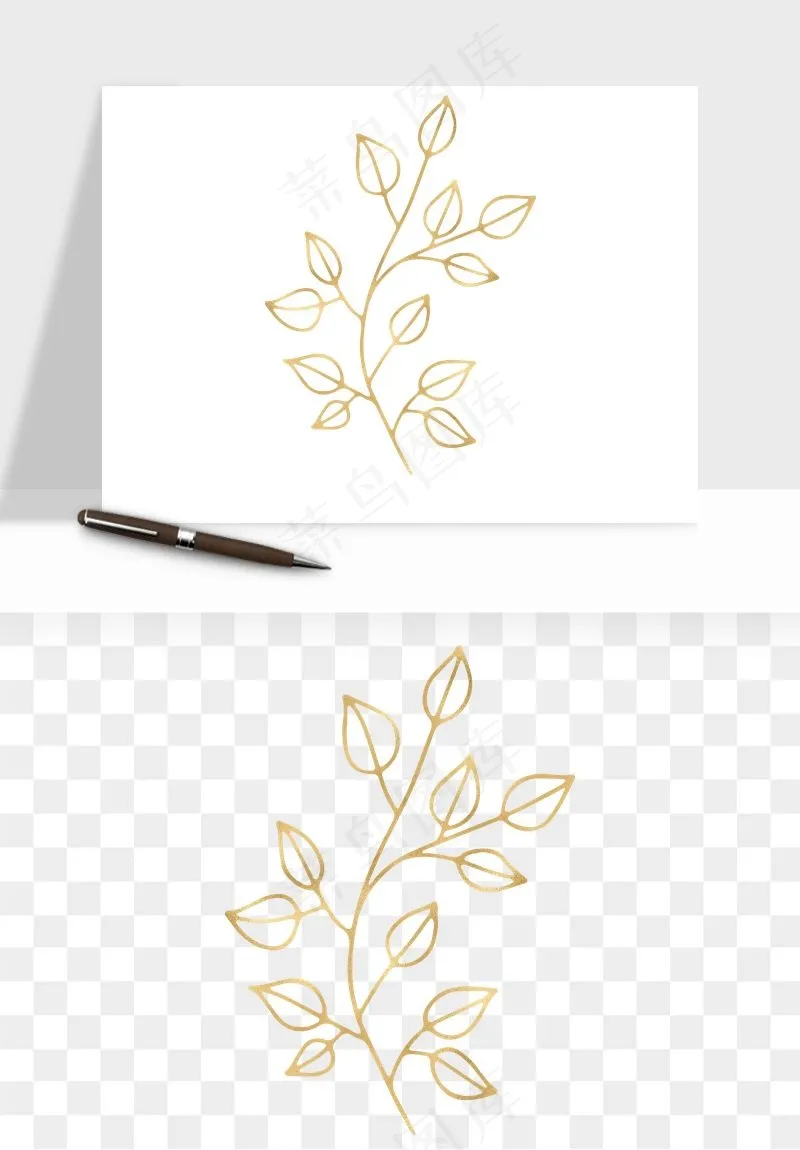 金色植物花环边框png免抠