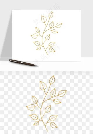 金色植物花环边框png免抠