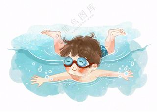 水里游泳的男孩学生运动人物插画免抠