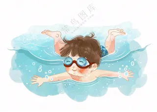 水里游泳的男孩学生运动人物插画免抠