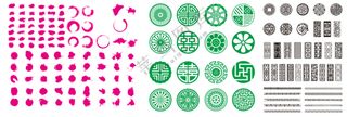 圆形窗花仿古窗花边框水墨墨迹笔刷+仿古风格+纯色系列+雕刻元素背景