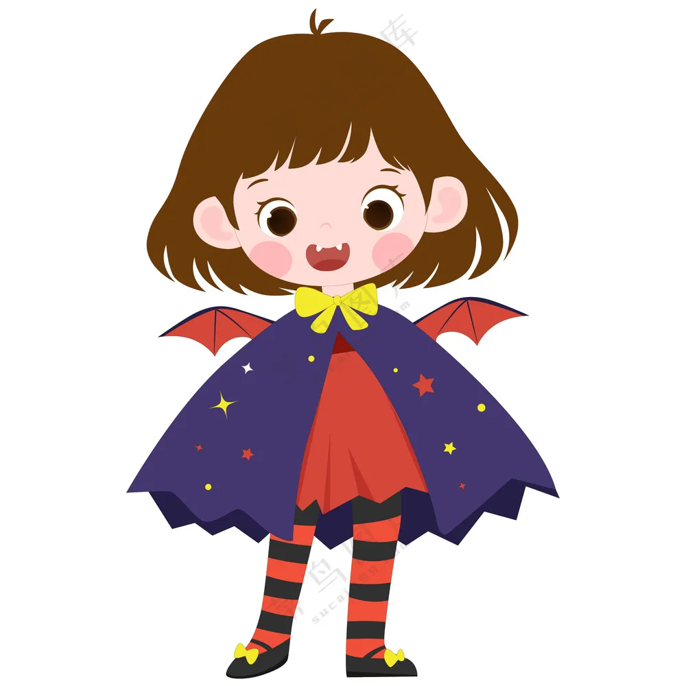 万圣节穿吸血鬼服装拿南瓜灯可爱女孩卡通插画