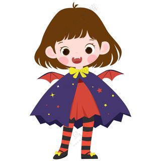 万圣节穿吸血鬼服装拿南瓜灯可爱女孩卡通插画