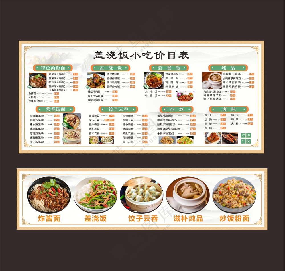 盖浇饭小吃价目表