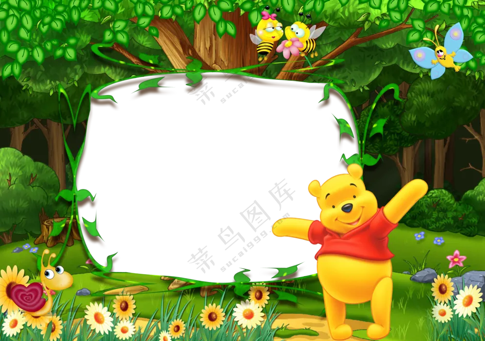 蜜蜂蝴蝶与维尼熊卡通创意免抠图片