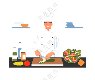 卡通厨房厨师料理美食场景素材 (3)