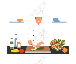 卡通厨房厨师料理美食场景素材 (3)