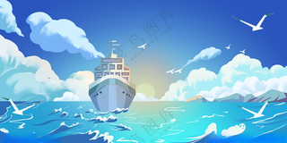 航海日海洋帆船插画夏天卡通插画设计海报