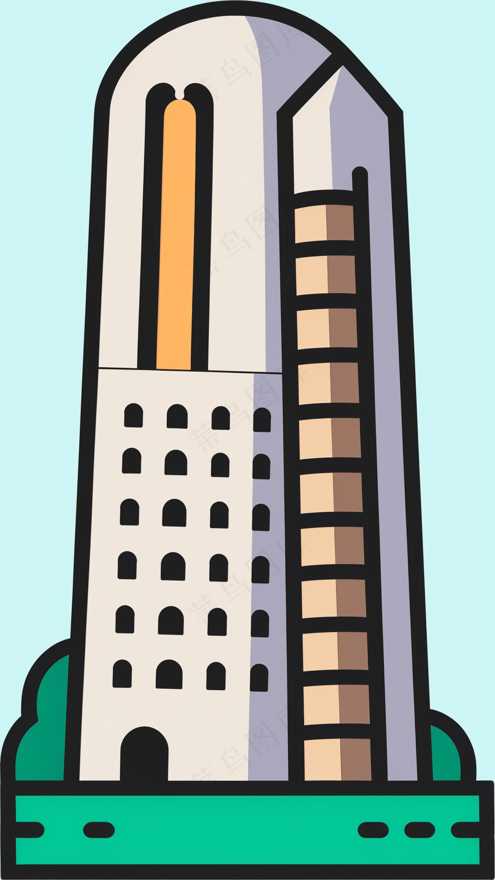 塔形建筑 抽象粗线条简笔风景画