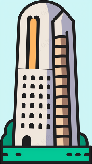 塔形建筑 抽象粗线条简笔风景画